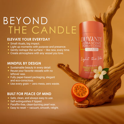 Duvanty Mood & Vibe Pearled Candle Sand with Wicks – Passionfruit & Jasmine Scented Candle for Vibrant Home Ambiance, Decorative Wax Beads & Social Gatherings, 17.6 oz.