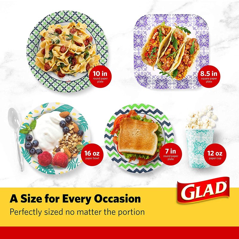 Glad Disposable Paper Plates, Pink Floral Pattern, 8.5 Inch Round, Soak Proof Coating, Microwave Safe, Cut Resistant, Sturdy for Dinner, Parties, and Everyday Meals, 50 Count - 12 Pack