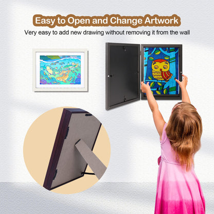 UBeesize 9.5x13 Kids Art Frame - A4 Artwork Display Kids Art Frames Front Opening Holds 50 - Changeable Picture Display 8.5x11 Without Mat and 6.1x9.6 With Mat -Storage Frames with Easel Back(Wood)