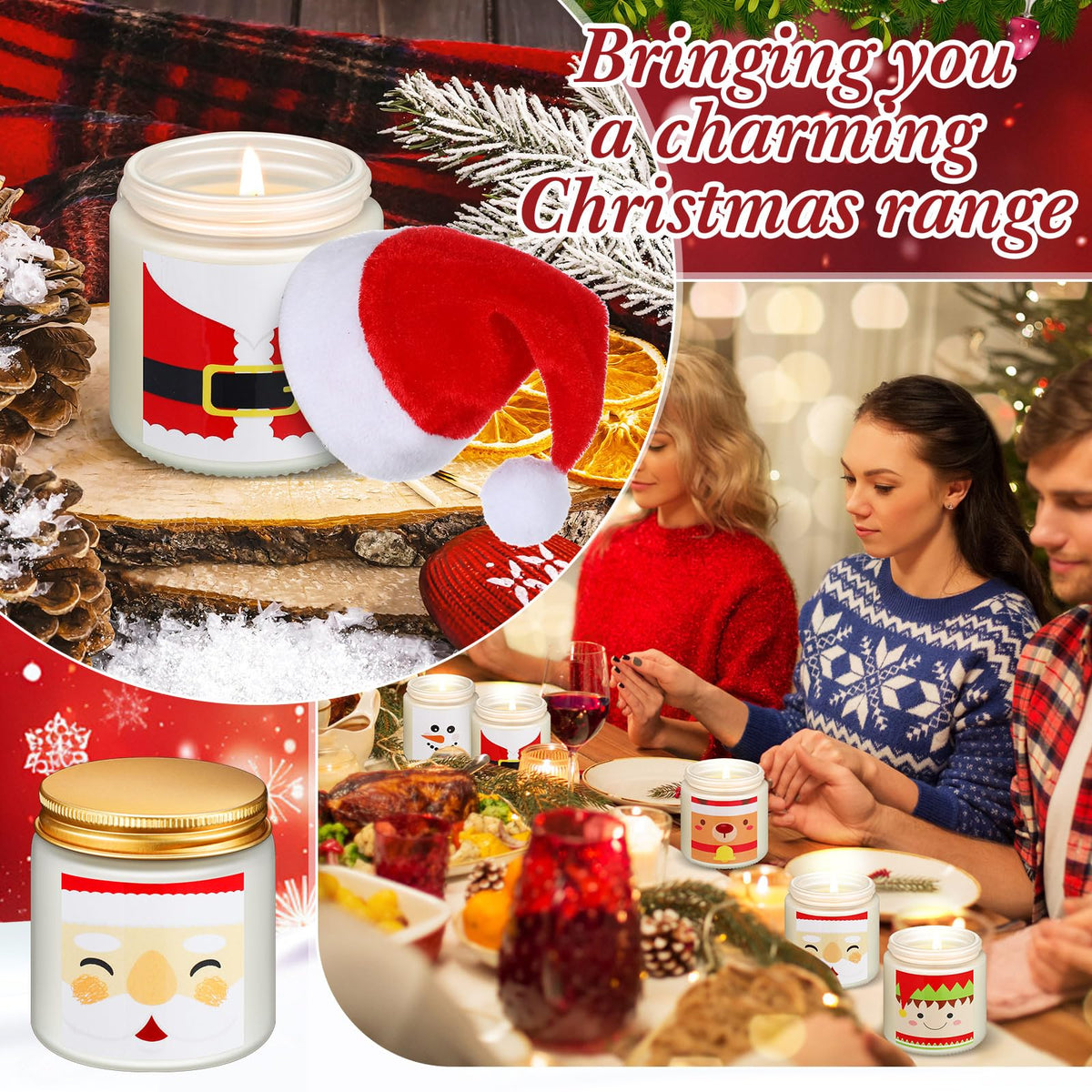 Conelist 36 Pack Christmas Scented Candles Jar Set Include 18 Pcs 7oz Aromatherapy Soy Wax Candles and 18 Pcs Mini Xmas Santa Hat Holiday Table Centerpieces Gifts for Women Men Relaxing Spa