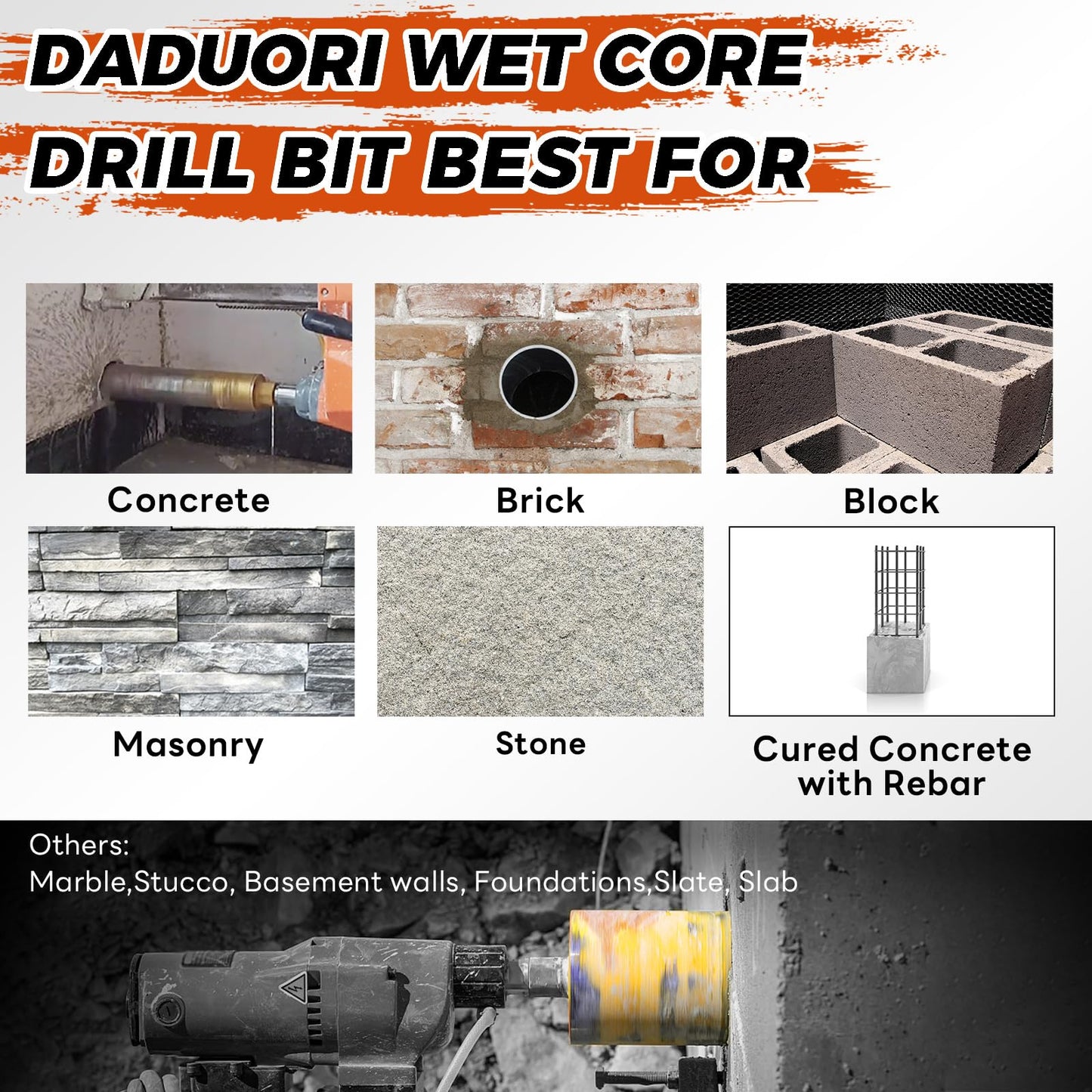 DaduoRi 10 Inch Wet Core Drill Bit & SDS Max Shank Drill Adapter - 10" Diameter Core Bits for Concrete, 14" Drilling Depth, 1-1/4"-7 Thread Diamond Core Bit for Cured Concrete, Masonry, Brick