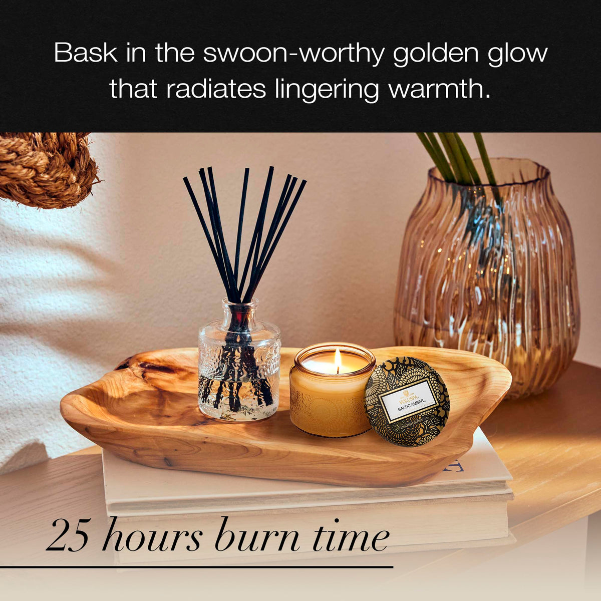 Voluspa Baltic Amber, Petite Candle Jar, 3.2 Ounce, 25 Hour Burn Time, Coconut Wax for Clean Burning, Handcrafted in the USA