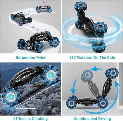 RC Cars Gesture Sensing Stunt Car Toys for Boys Girls 6-12 Year Old 2.4Ghz 4WD Hand Remote Control Toy 360° Rotate Transform Off-Road Drift with Lights Music Birthday Xmas Gifts for Kids