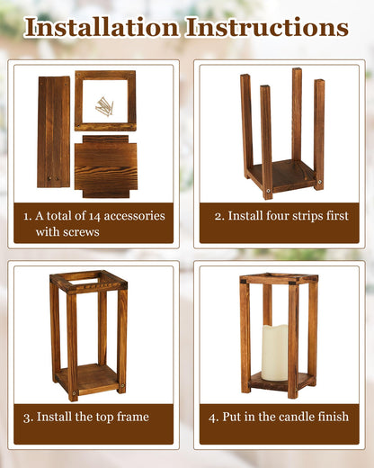 Huquary 32 Pcs/16 Set Wooden Wedding Lantern Centerpiece Include Farmhouse Candle Holders and Flameless LED Candles for Rustic Wedding Table Decoration