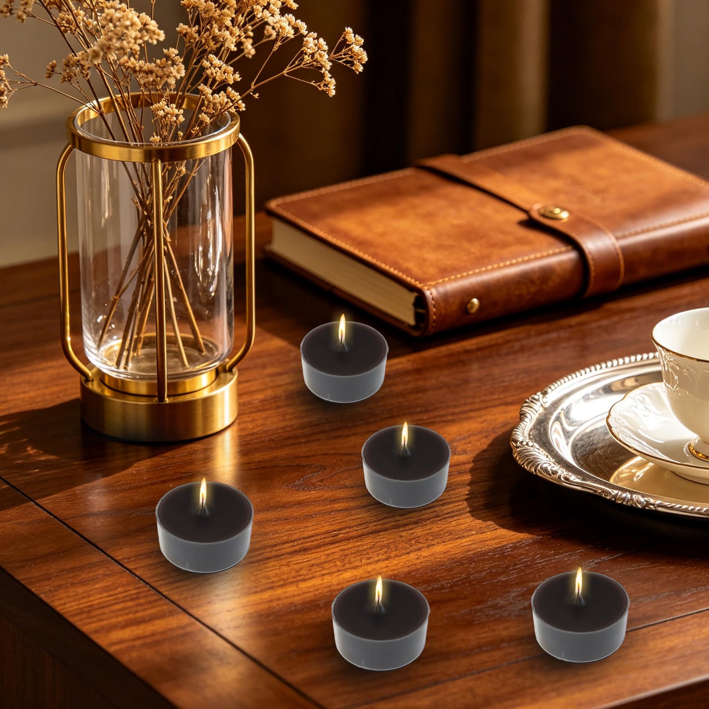 Brown Candles Tea Lights Smokeless Coffee Scent Tealight Candles Handmade Tealights Set of 24 Long Burning for Wedding Meditation Dinner Home Decor