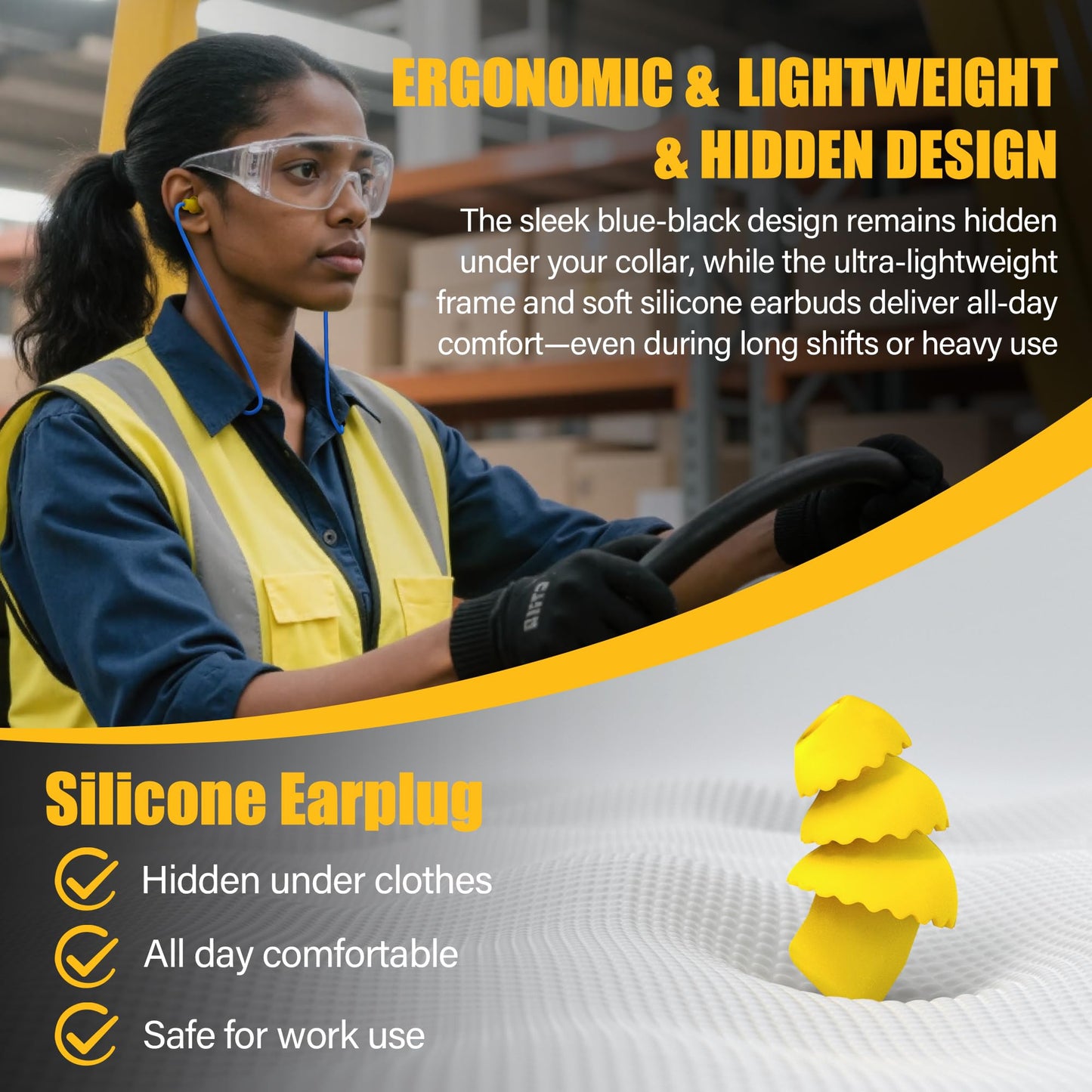 Bluetooth 6.0 Earplug Headphones with 40H Playtime & OSHA Compliant 29dB Noise Reduction Hearing Protection, Rechargeable Wireless Neckband Earbuds w/Mic, IPX6 Waterproof for Construction, Workshop