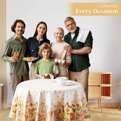 Maison d' Hermine Table Cloth Round Table 100% Cotton 69 Inches Fall Tablecloth Reusable Everyday Use for Thanksgiving Christmas Decorations Dining Farmhouse Party (Pumpkin Passion)