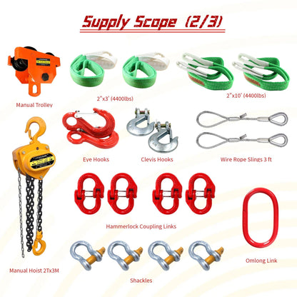 4000 Lbs (6600 lbs Static Loading Test) Gantry Crane, Ajustable 7.87-11.04 FT, Shop Crane 2T with Hoist, Trolley, Sling, Shackles, Hooks and Festoon System Garage Gantry Crane