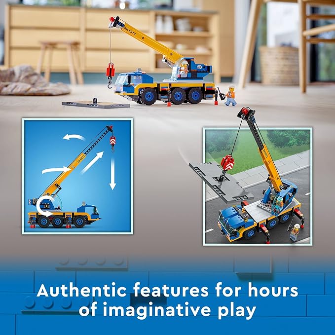 LEGO City Great Vehicles Mobile Crane Truck Toy Building Set 60324 - Construction Vehicle Model Featuring 2 Minifigures with Tool Toys Kit and Road Plate Playset for Boys and Girls Ages 7+