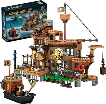 RiceBlock Pirate Ship Building Toys Pirate Wharf Themed City Store Building Bricks Sets for Boys Age 8-12 573 Pieces