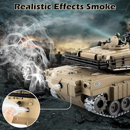 1:18 RC Tank That Shoot BBS 2.4G Metal M1A2 Abrams Remote Control Tank Model Toys Army Toy with Smoke Lights Sound and RecoilMilitary RC Vehicle for Adults and Kids 6+ Year Old