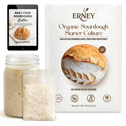 ERNEY Dehydrated Sourdough Starter for Bread Making - Perfect Rise Organic Sourdough Bread Flour with Instruction - Versatile Homemade Pastry Flour Perfect for Artisan Loaf Pizza Muffins - 1 pack