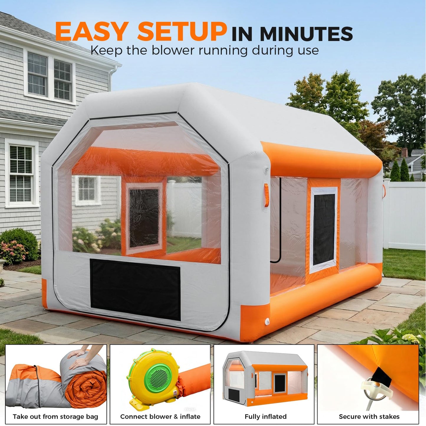 10x8.5x7ft Inflatable Paint Booth, Light Water-Resistant 210D Oxford Portable Spray Booth with 550W Blower, Professional Mobile Workshop for Car Parts, Furniture & Crafts, Dual Filtration