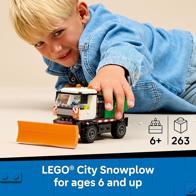 LEGO City Snowplow Truck Building Toy for Kids - Pretend Play Vehicle for Boys &amp Girls Ages 5+ - Toy Truck W/Movable Plow &amp Driver Minifigure - Gift Idea for Birthdays - 60490