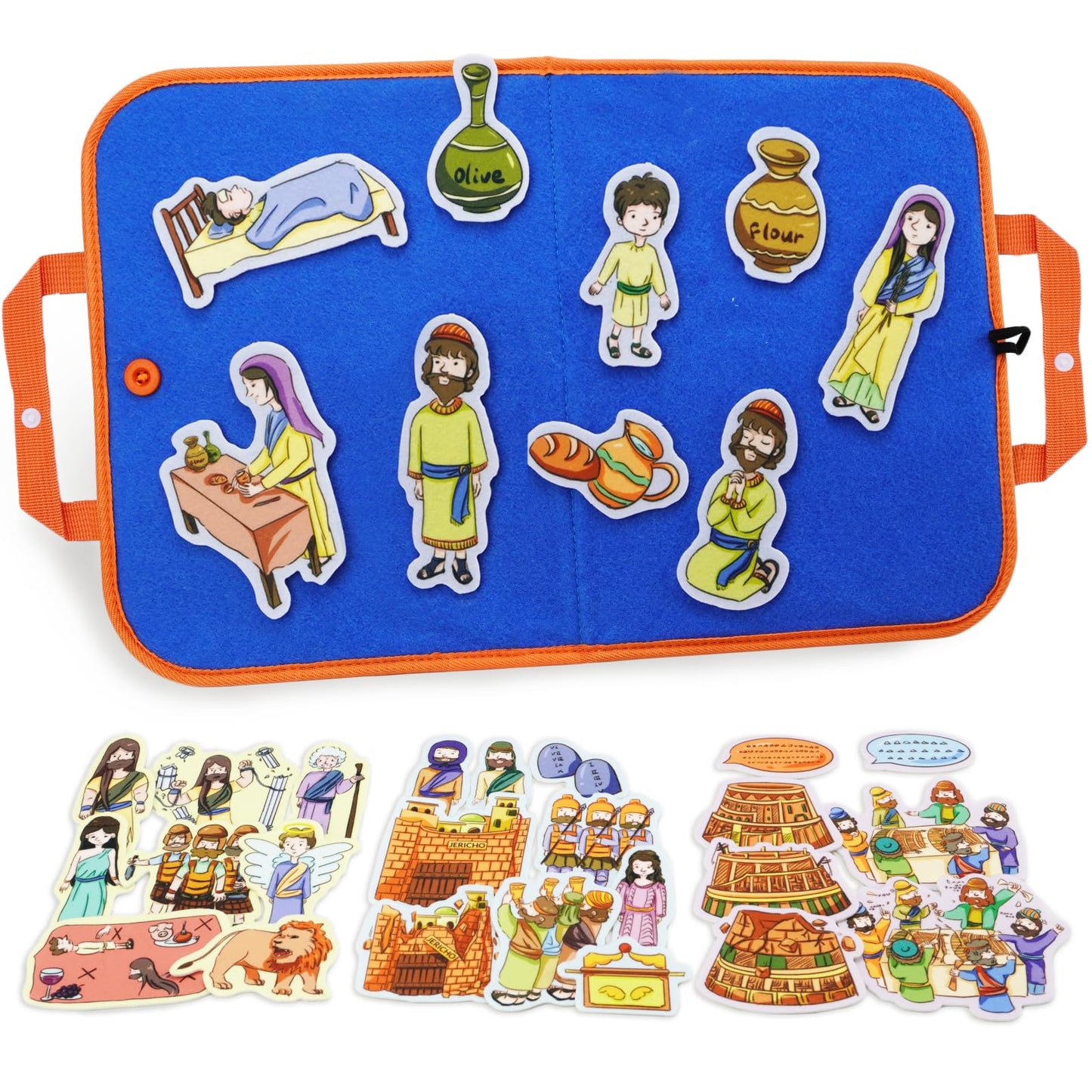 CHEFAN 4 Pack Felt Board Bible Stories Set, Flannel Board Stories Elijah and The Widow|Samson and Delilah|Joshua and The Battle of Jericho|Tower of Babel, Precut Flannel Graph Bible Toys for Kids…