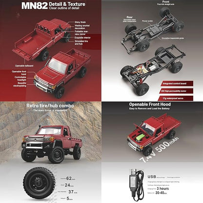 RC Crawler 1:12 Scale MN82 RC Crawler 4WD LC79 Land Cruiser Rock Crawlers with Lights Speed Adjustment Servo Tires 2.4Ghz RTR RC Rock Truck for Teens Adults(Yellow)