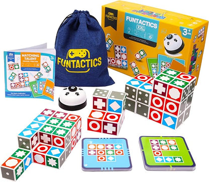 XXL Funtactics Wooden Matching Game Puzzle 3.0 Games Pattern Block Match Puzzles Building Cubes with Bell for Kids and Adults Toys Board Games for Family Holidays Night 5 Players