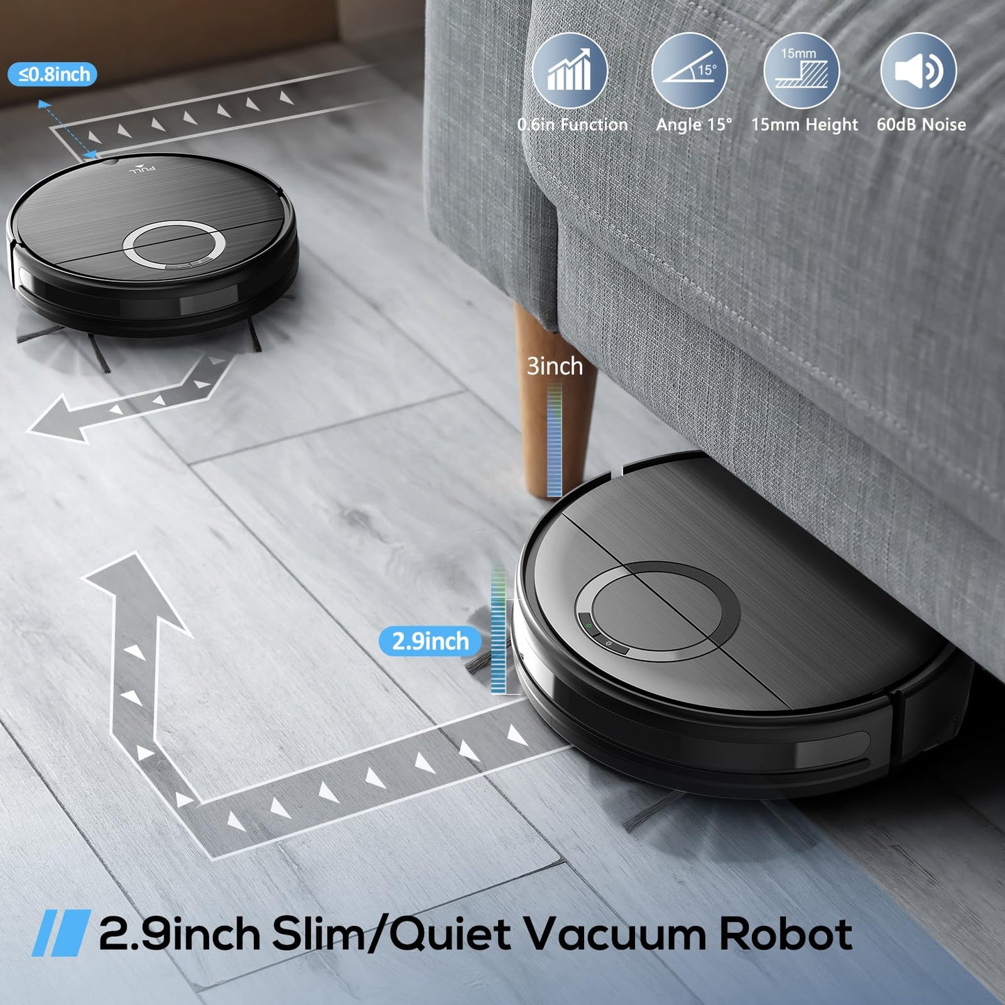 Robot Vacuum, 2 in 1 Robot Vacuum and Mop Combo for Pet Owners: Strong Suction, Anti-Tangle Brushless Inlet, Picks Up Dog & Cat Hair, Wet Mopping Removes Paw Prints, Auto-Recharge with Schedule