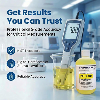 pH Buffer Calibration Solution 3-Pack: pH 4.00, pH 7.00, pH 10.00 Buffers — 500 mL (1.06 Pint) Each — Color Coded — NIST Traceable for All pH Meters