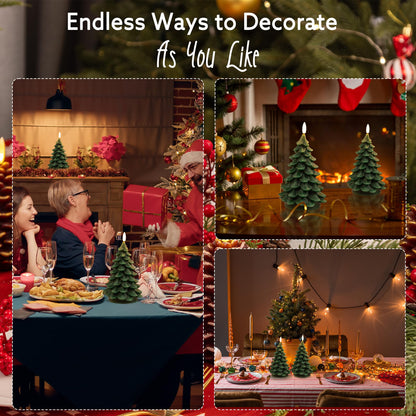 AFINETH Christmas Tree Candles with Remote, 2 Pack Green Flameless Candles Battery Operated, Real Wax Flickering Christmas Led Candle Decorations for Winter Home Holiday Xmas Gift