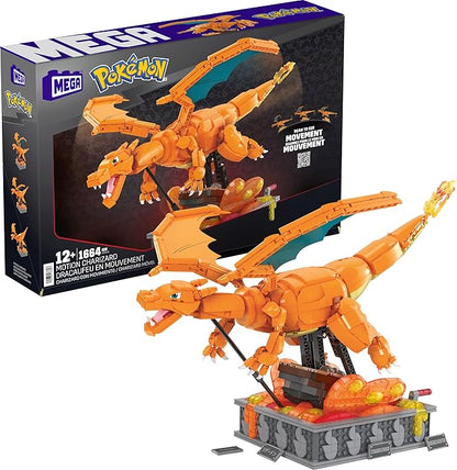 MEGA Pokémon Building Toys Set Motion Charizard with 1664 Pieces and Wing Movement for Adult Collectors