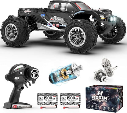Hosim RC Truck 1:10 Scale 48+ KMH Remote Control Car for Adults 4X4 All Terrains Off-Road RC Car Waterproof Electric RC Cars for Boys Age 8-12 Toy Gift 40+ Min Play with 2 Batteries Monster Trucks