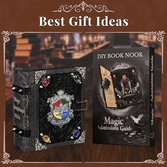 Magic Book Nook Kit - DIY Miniature House Dollhouse Kit for Adults Booknook Tiny House Bookshelf Decor 3D Wooden Puzzle Gifts for Family Friends (Magic Admissions Guide)