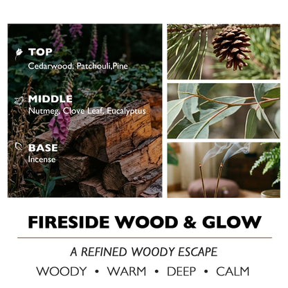 HomeLights Scented Candles - Large Jar Aromatherapy, Natural Soy Wax, 130 Hour Long Burning, Fireside Wood & Glow
