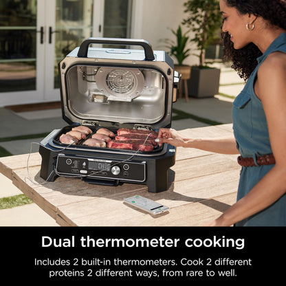 Ninja OG951 Woodfire Pro Connect Premium XL Outdoor Grill & Smoker, Bluetooth, App Enabled, 7-in-1 Master Grill, BBQ Smoker, Outdoor Air Fryer, Woodfire Technology, 2 Built-In Thermometers, Black/Blue