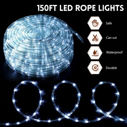 Baquler 150ft LED Rope White Lights Outdoor 810 LED Connectable and Flexible Tube Lights with 8 Modes Waterproof LED Rope Lighting for Party Holiday Garden Garden Indoor Outdoor Decoration