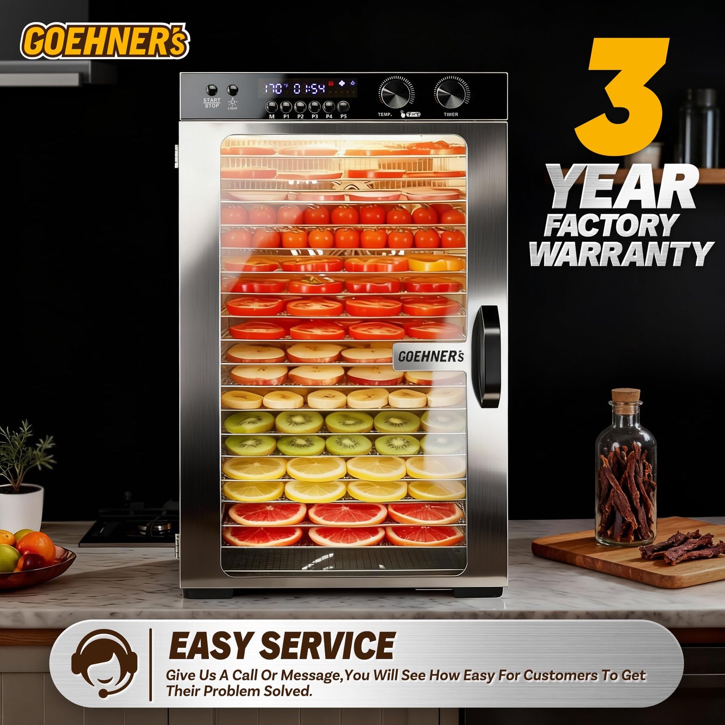 Food Dehydrator Machine 18 Stainless Steel Trays, 18ft² Meat Dehydrator for Jerky Up to 194°F Temperature Control and 5 Presets and 48H Timer, 1000W Food Dryer for Dog Treats, Herbs, Fruit and Veggies