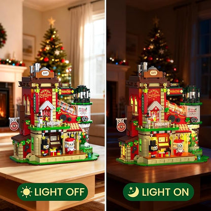 Christmas Factory Building Set with Light 2775PCS Christmas Village Decoration for Home Holiday House Kit with Rotating Xmas Tree Santa Advent Calendar 2025 for Adult Teen Boy Girls Gift Idea