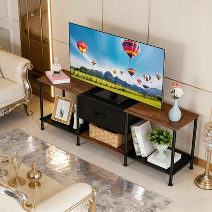 Vrisa TV Stand for 50/55 inch Television Entertainment Center with Storage Fabric Cabinet and Shelves Modern TV Console for Living Room Bedroom, Black+Grey