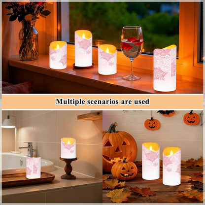 Christmas Flameless Candles Set of 2 Pink Snowflakes Realistic LED Candles with Remote Battery Operated Holiday Decorations