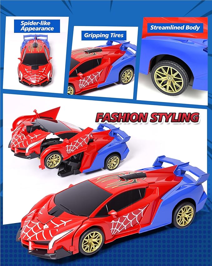 Spider RC Transforming Robot Hobby Cars - Remote Control Car for Toddler 1:18 Scale 360° Rotation 2.4 Ghz Remote Electric Vehicles Fight Toys for 3+ Years Old Children as Birthday Gift