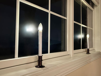 612 Vermont Ultra-Bright LED Window Candles with Timer, Battery Operated, Metal Base, White Candlestick, Adjustable Height (Pack of 4, Antique Bronze)