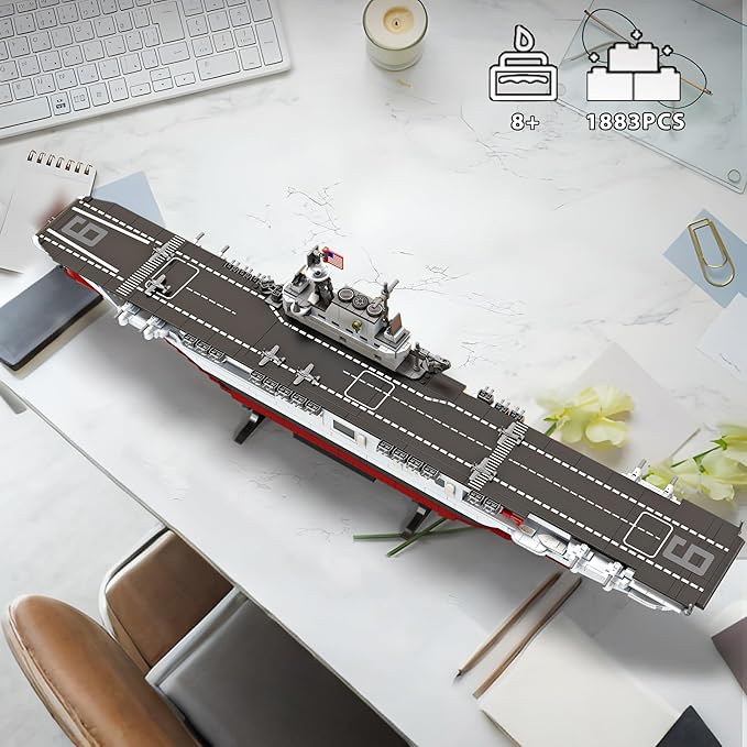 USS Enterprise Aircraft Battleship Building Toys Set (1883Pcs) WW2 Navy Ship Model with Molded Airplanes and Display Stand 30 Long Military Building Block Toy for Teens and Adults