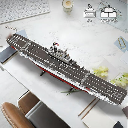 USS Enterprise Aircraft Battleship Building Toys Set (1883Pcs) WW2 Navy Ship Model with Molded Airplanes and Display Stand 30 Long Military Building Block Toy for Teens and Adults