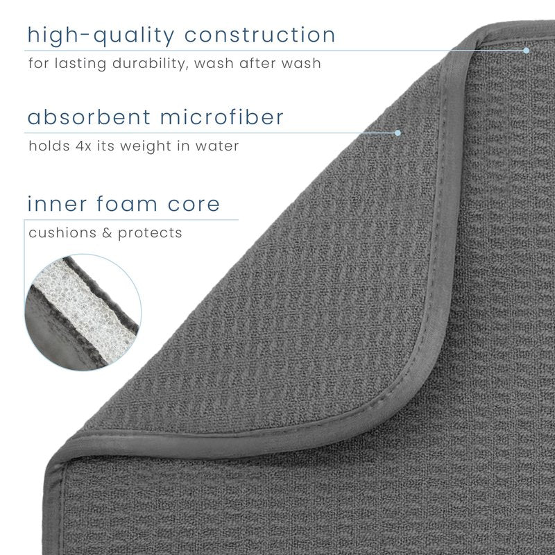 S&T INC. Dish Drying Mat XL 2 Pack, 18” x 24”, Absorbent Microfiber Kitchen Counter Mat, Dish Drying Pad for Dishes, Utensils, Pots and Pans, Extra Large, Charcoal Grey