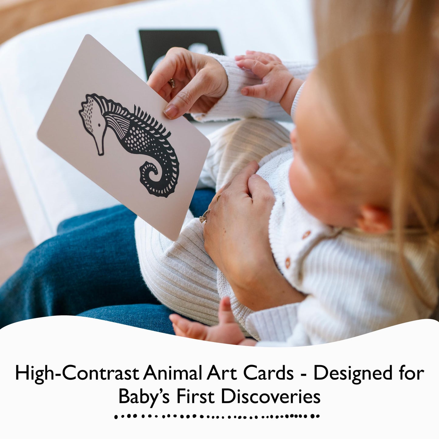 Wee Gallery Art Cards for Baby, Durable High Contrast Black and White Animal Flashcards for Newborns, Brain Development, Sensory Toys, Tummy Time Essentials for Infant and Toddler - Baby Animals