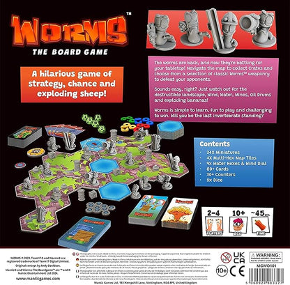 Mantic Games: Worms: The Board Game - Hilarious Tabletop Game Incorporating All The Fun &amp Shenanigans from The Classic Video Game Age 10+ 2-6 Player