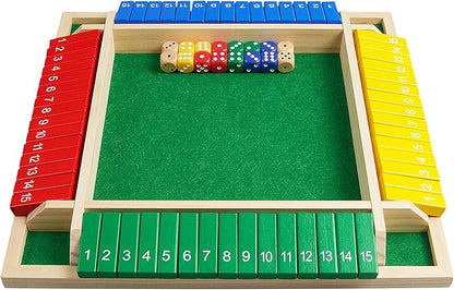 Upgrade Shut The Box Dice Game 1-4 Player Wooden Board Table Math Games with 16 Dices Classics Tabletop Version Games for Kids &amp Adults Home Classroom Party or Pub (14 Inches)