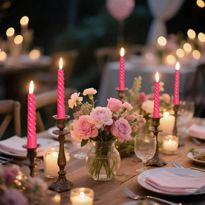 8 Pack 10 Inch Hot-Pink Spiral Taper Candle Set, 7/8 Inch Unscented Driples Candlesticks for Home Decoration Dinner Party, 6-7 Hours Burn