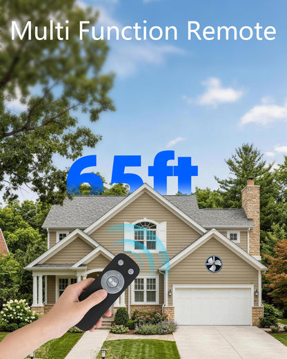Ehiair 15" Attic Fan with Thermostat & Remote Control, 1800 CFM Gable Vent Exhaust Fan, Auto On/Off Based on Temperature, 2500 Sq Ft Coverage, 70W, 3 Speeds, 18-Hour Timer, Plug-and-Play