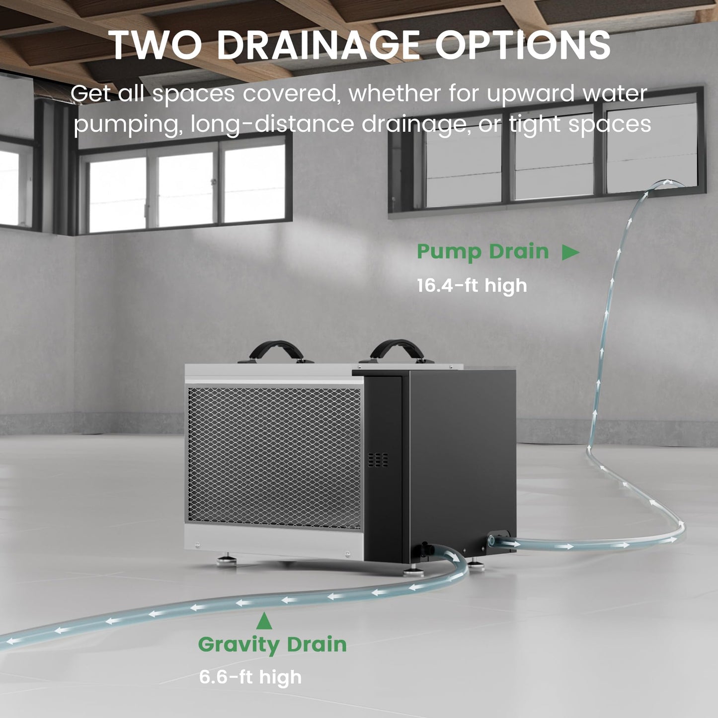 Waykar Commercial Dehumidifier with Pump and Drain Hose for crawl space, Basements, and Water Damage Unit