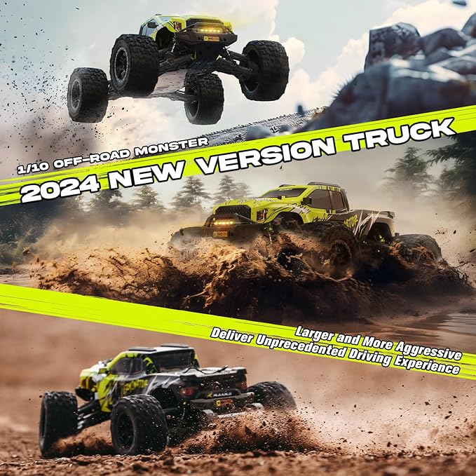 AMORIL 1/10 RTR Brushless Fast RC Cars for AdultsMax 50mph Hobby Electric Off-Road Monster TruckWaterproof High Speed RC Car 4WD Remote Control Car with 3S LipoGreen