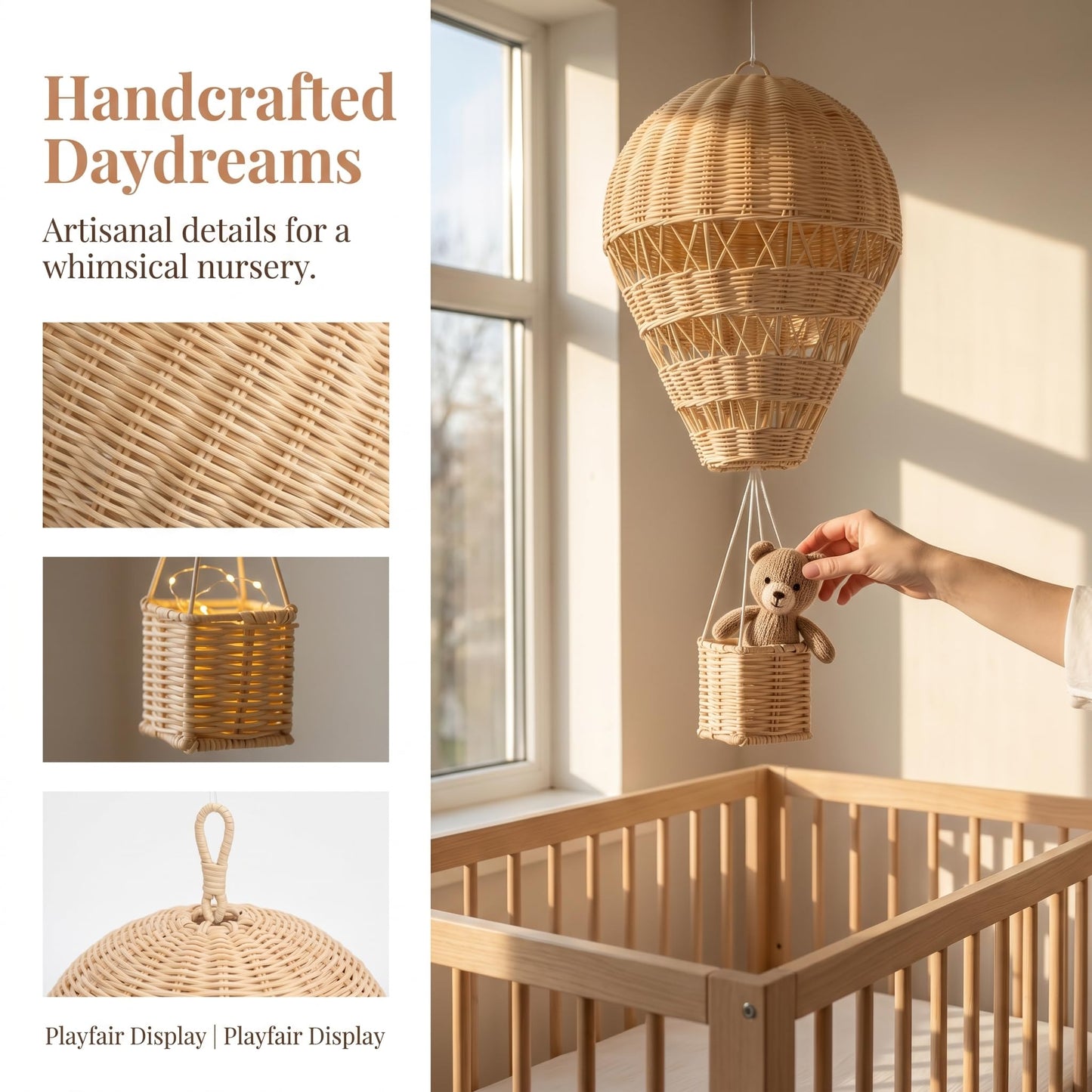 Alipis Natural Rattan Woven Hot Air Balloon Decor Delicate Kids Room Rattan Craft
