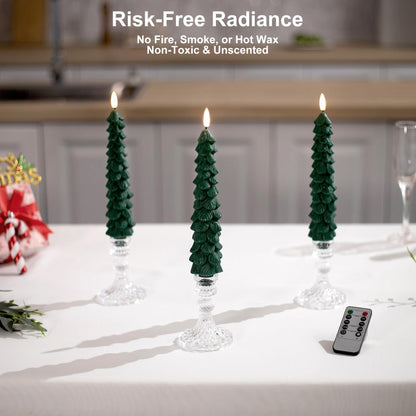 Stmarry 4 PCS Flameless Christmas Tree Candles with Remote Timer, Real Wax Flameless Taper Candles 9.65 Inch, LED Candlesticks with 3D Flickering Flame, Christmas Decor Candles Battery Operated