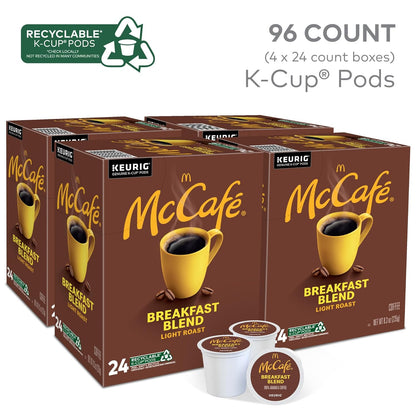 McCafe Breakfast Blend Coffee - Light Roast Keurig K-Cup Pods | 96 Count (4 Packs of 24)