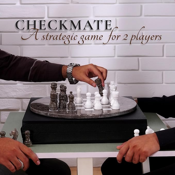 Marble Chess Set for Adults with Complementary Storage Box 15 Oceanic &amp White Handmade Board Game Classic Board Games for Adults Luxury Chess Set